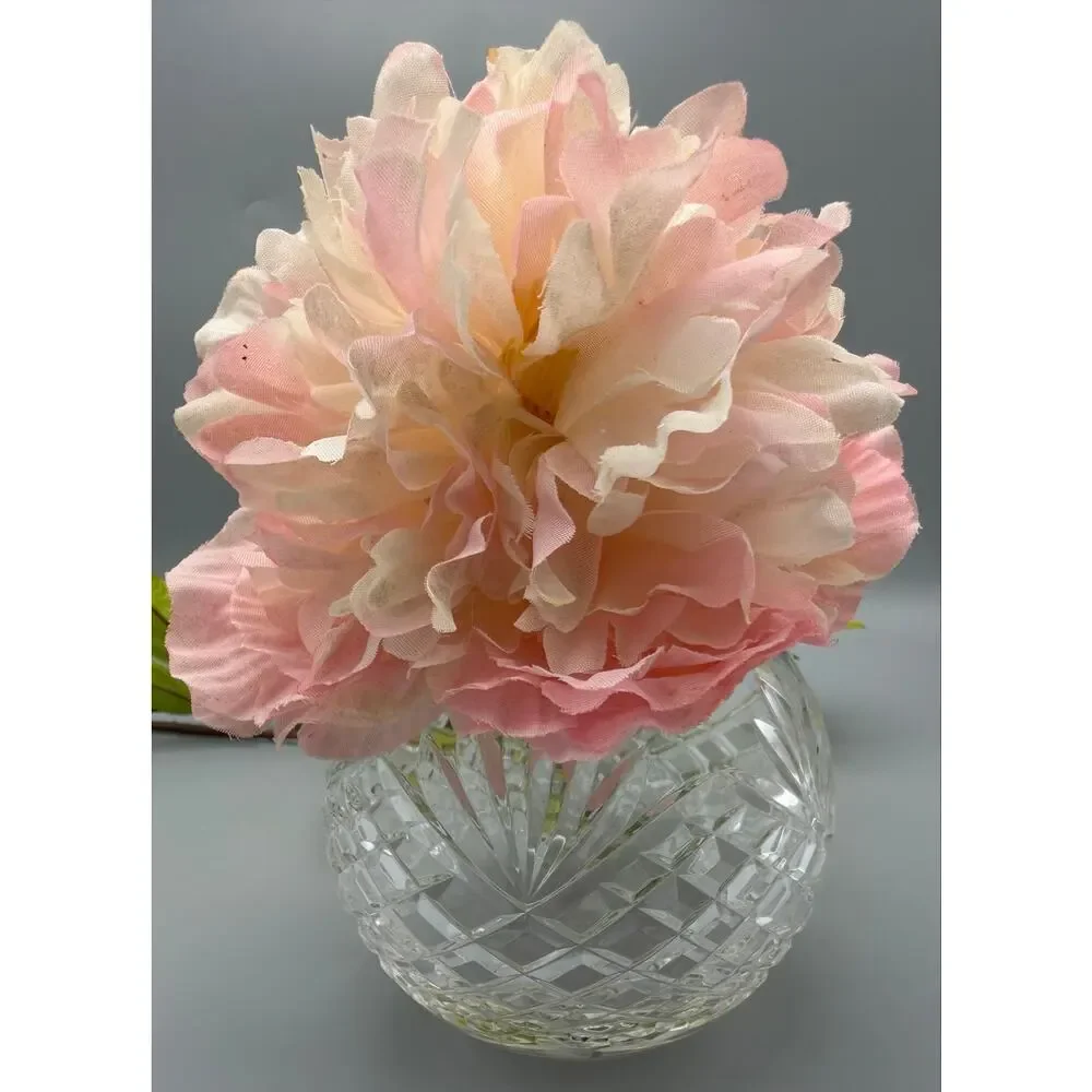 European Cut Crystal Rose Bowl Vase Diamond & Fan Cut Floral Centerpiece Vintage